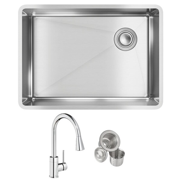 Elkay 18 Gauge Stainless Steel 25-1/2" x 18-1/2" x 9" Single Bowl Undermount Sink and Faucet Kit with Drain ECTRU24179RTFCC - main